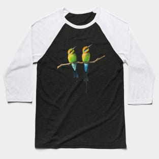 Rainbow Bee-Eaters Watercolour Design - Blue Background Baseball T-Shirt